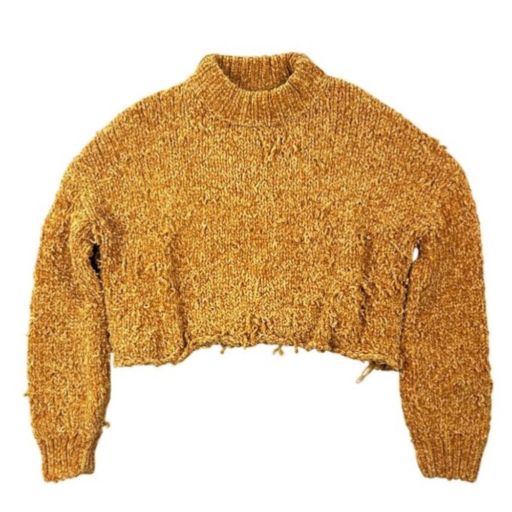 Urban Outfitters Mustard Chenille Cropped Sweater Distressed Mock Neck -XS